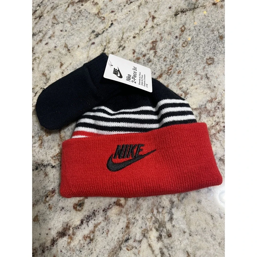 Nike Baby Boy Beanie Hat and Mittens Set 12/24 Months New